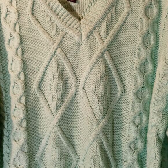 Lime Green Plus Size V-neck Long Sleeve Heavy Cable Knit Pullover Sweate… - Picture 6 of 7